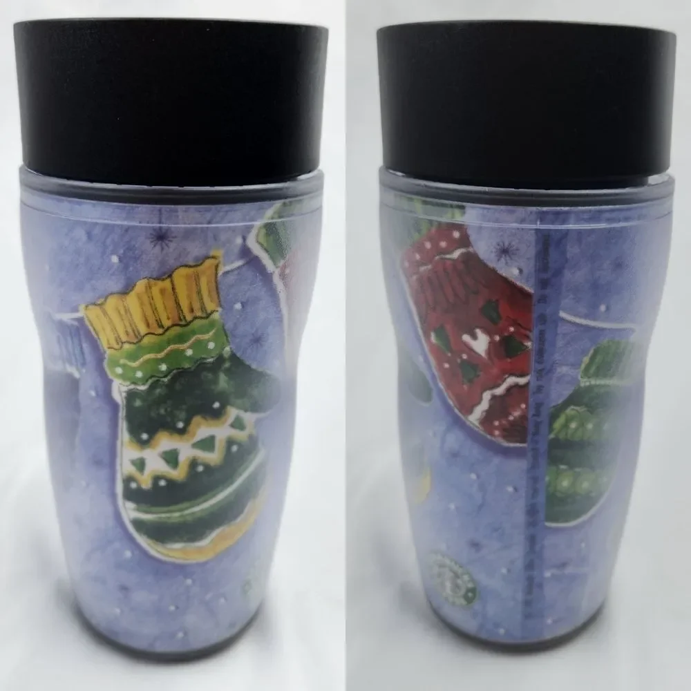 ☕️Vintage Starbucks 2001 Barista Blue Multicolored Mittens 8oz Travel Tumbler